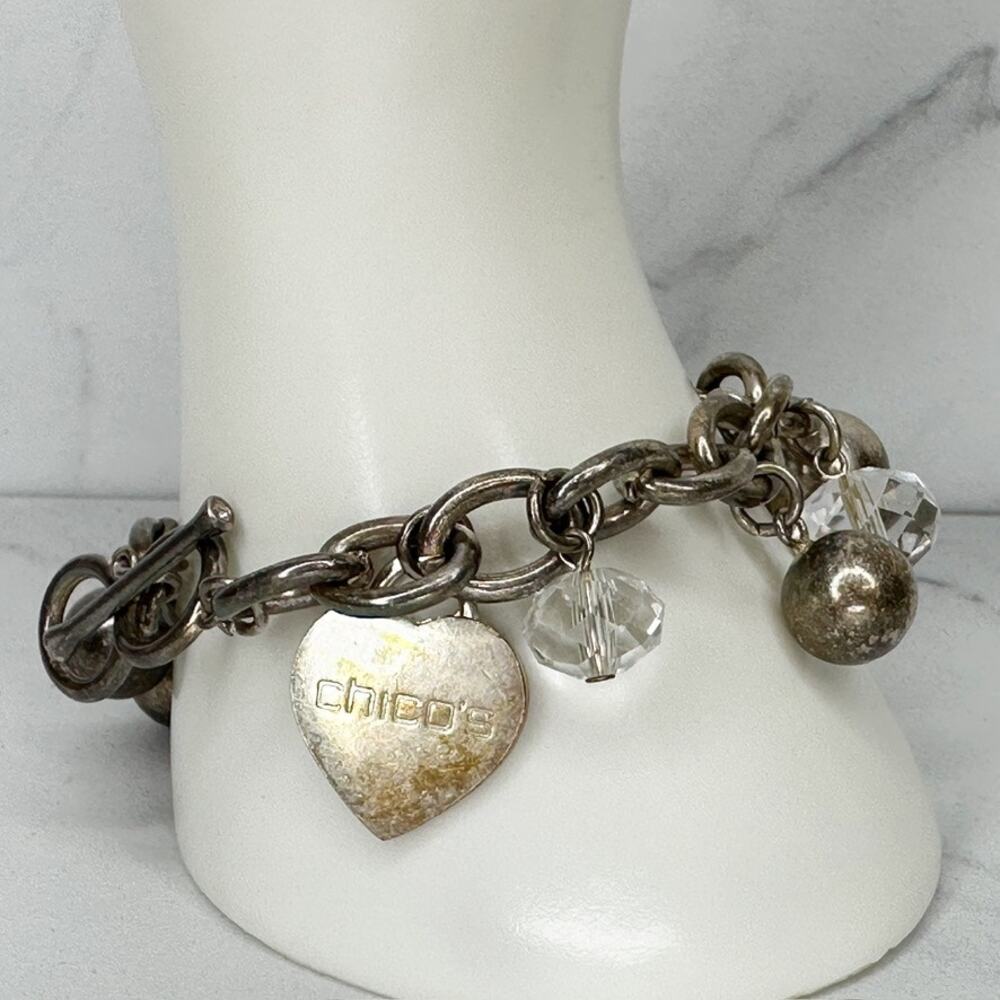 Chico's Chunky Beaded Toggle Silver Tone Bracelet ✨